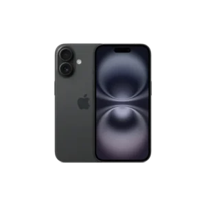 Apple iPhone 16 i svart, fram- och baksida